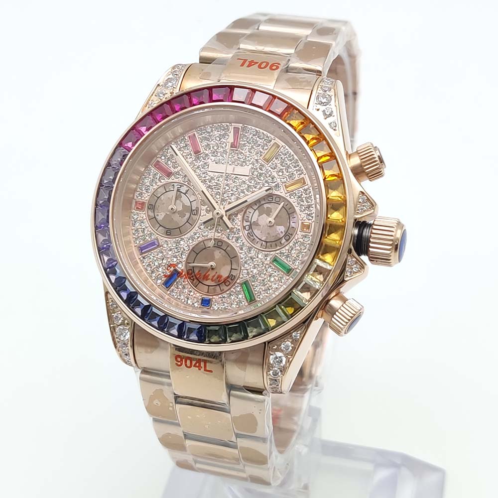 40mm Colorful Diamond Gem Luxu - Chronograph Flyback Watch recension och pris