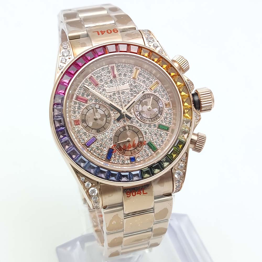 40mm Colorful Diamond Gem Luxu - Chronograph Flyback Watch recension och pris