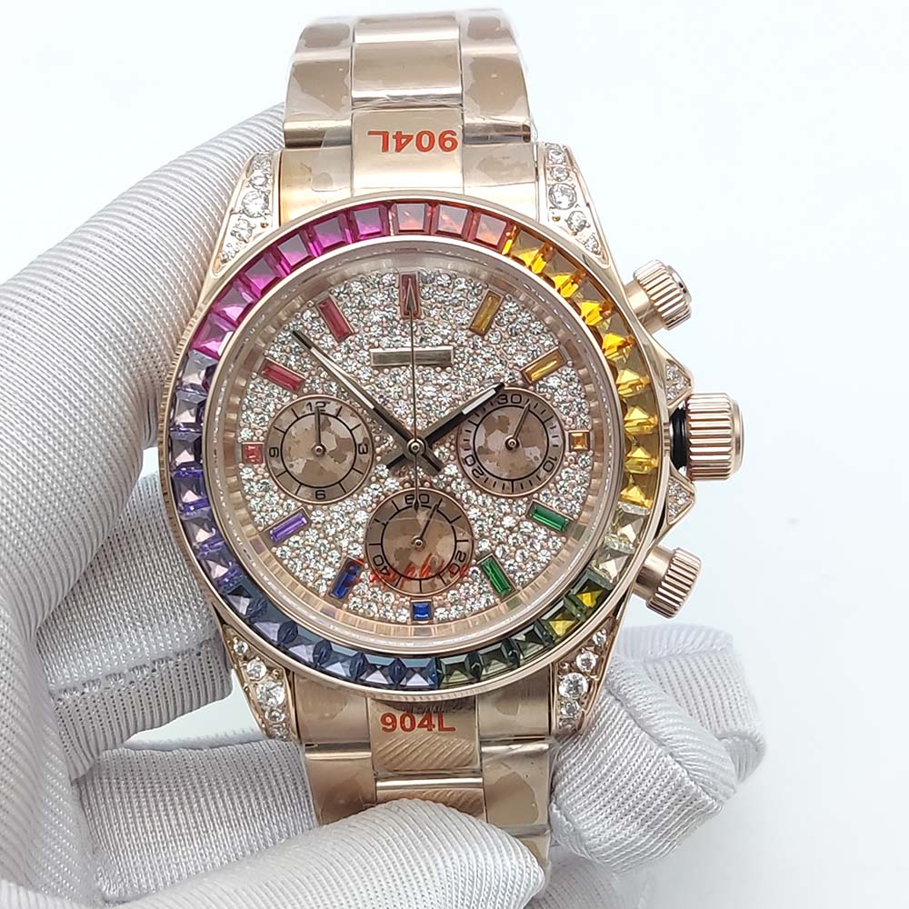 40mm Colorful Diamond Gem Luxu - Chronograph Flyback Watch recension och pris