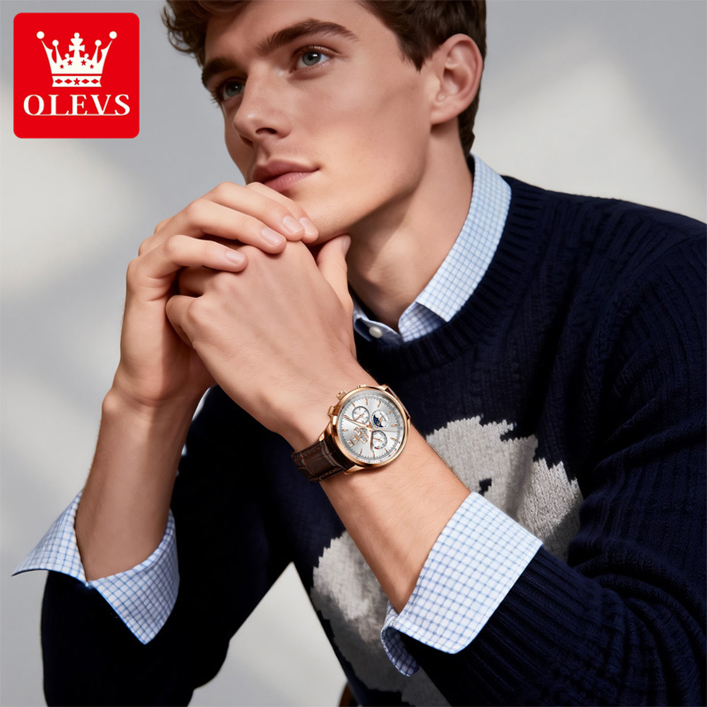 OLEVS 7128 Moon Phase Man Watc - Chronograph Flyback Watch recension och pris