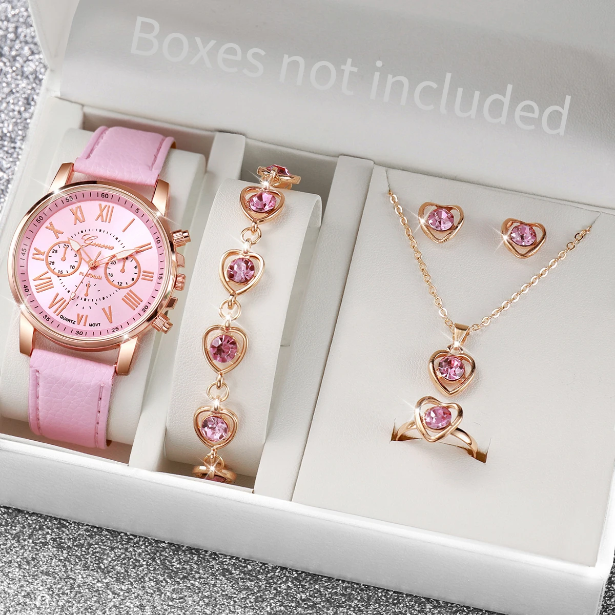 AAA5Pcs Pink Heart Crystal Wat - Open Heart Watch recension och pris